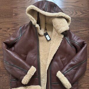 RAG & BONE Women's Brown Stella Shearling Jacket size M leather retail $2,295